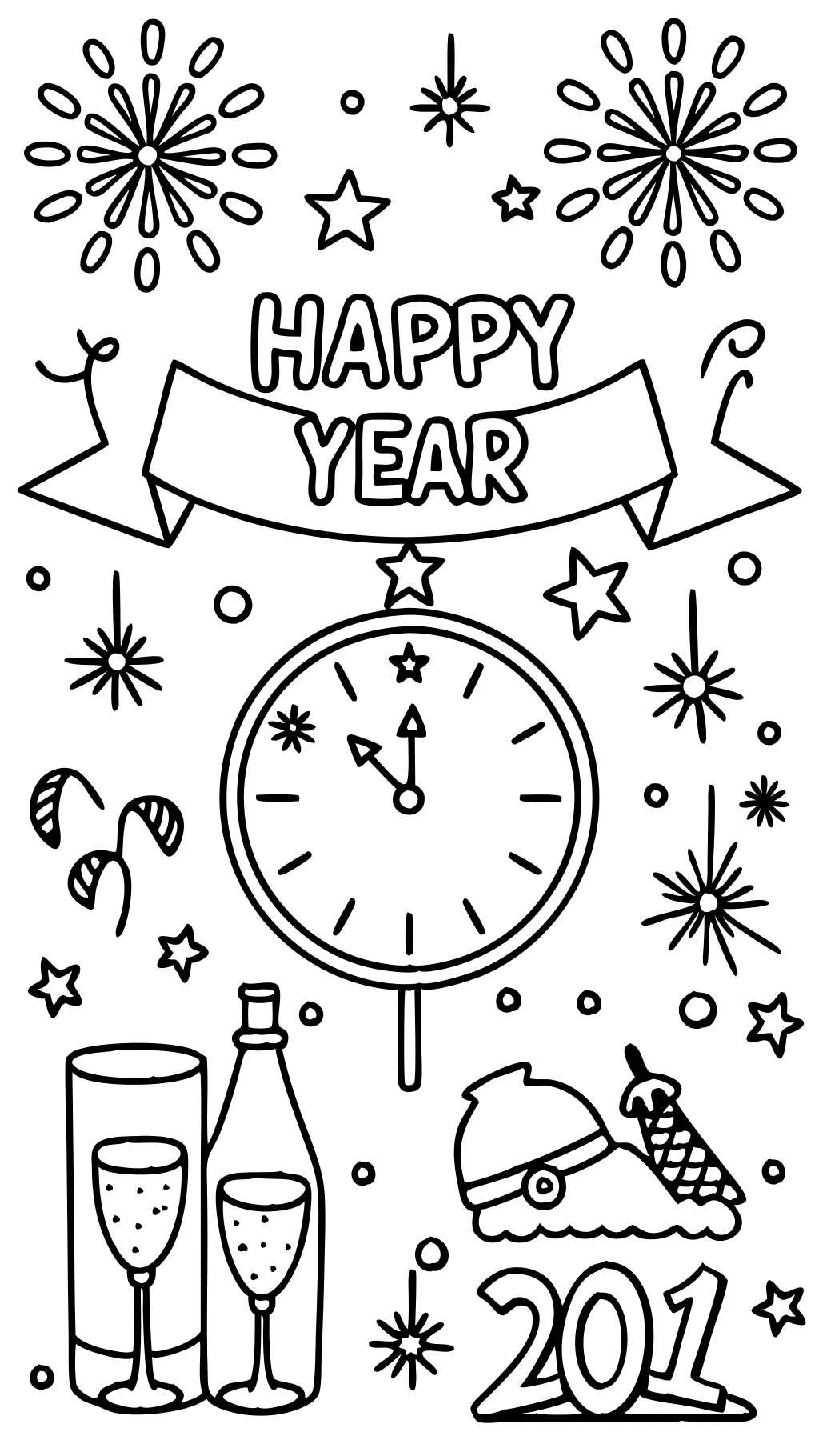 happy new year coloring page